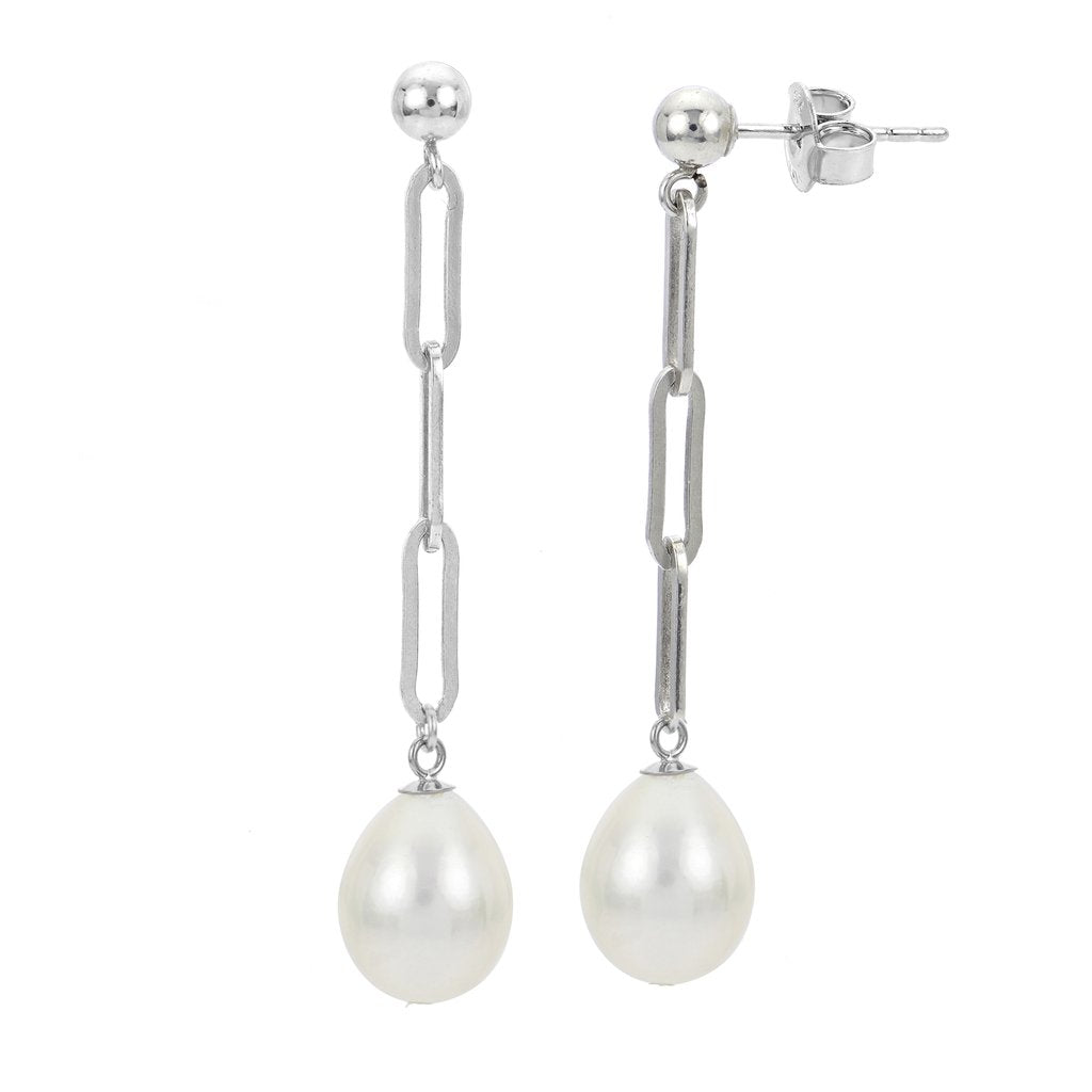Freshwater Pearl and Paperclip Chain Earrings