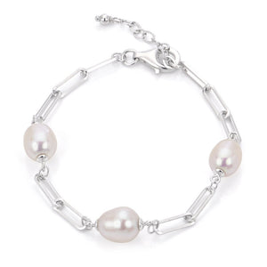 Freshwater Pearl and Paperclip Chain Bracelet
