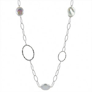Sterling Silver Oval Link Baroque Freshwater Pearl Necklace