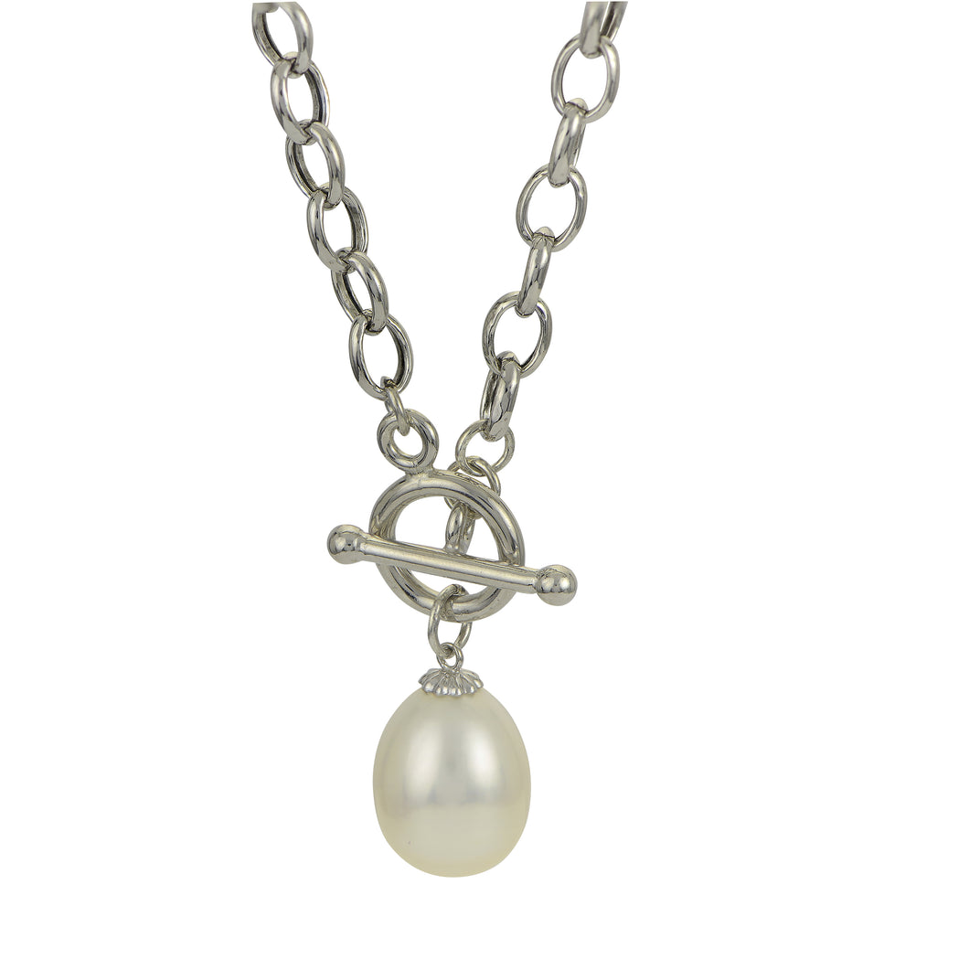 Pearl oval Rolo Chain Toggle Necklace