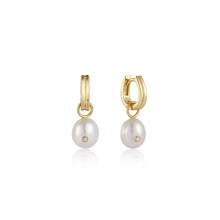 Load image into Gallery viewer, Pearl Drop Sparkle Huggie Hoop Earrings

