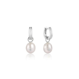 Pearl Drop Sparkle Huggie Hoop Earrings